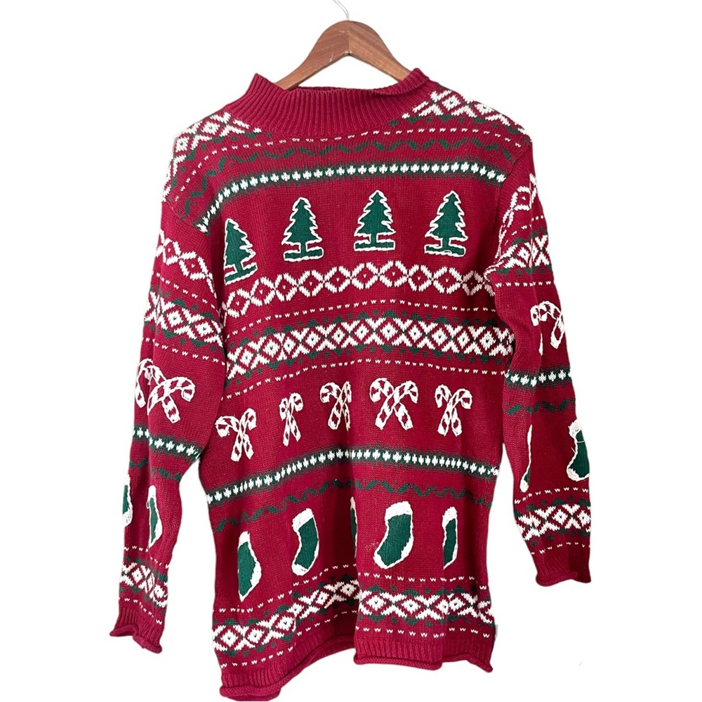 Vintage Chaus Knit Cotton Blend Ugly Christmas Sweater Red Size Small